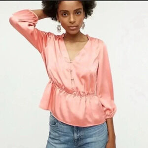 J. Crew | V-neck Button-detail Peplum Blouse Top Pink Coral Size 2 XS
